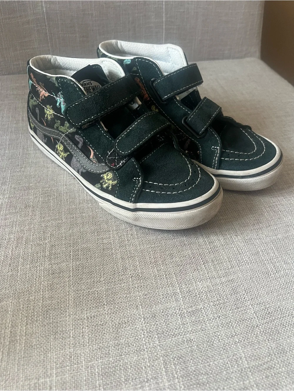 Vans Dark Green sneakers, Kids 3, dinosaur Velcro High-Top skater streetwear